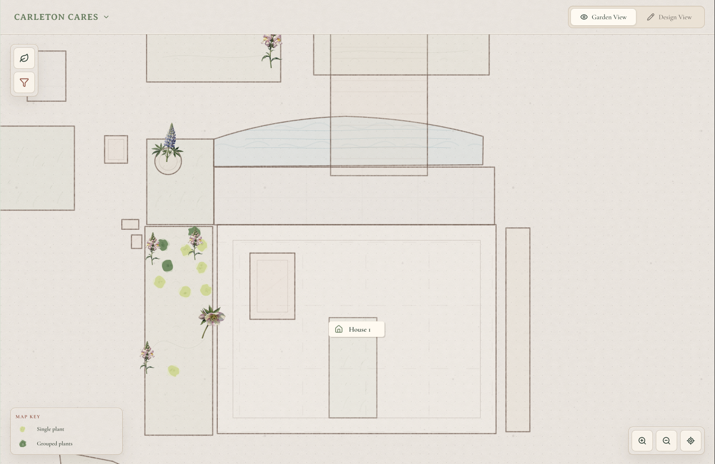 Garden planning workflow from areas to plants to locations and notes